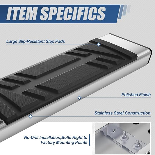 Auto Dynasty Running Boards Compatible with 2020-2025 Ford Explorer Lincoln Aviator, Stainless Steel Side Step Rail Nerf Bars, 6.5" x 73" Step Bars, Polished Chrome
