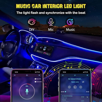Jushope Interior Car LED Strip Lights, RGB USB Car Ambient Lighting with Wireless APP & Remote Control, Car Accessories Fiber Optifc Lights Sync to Music (5 LED/276 inches)