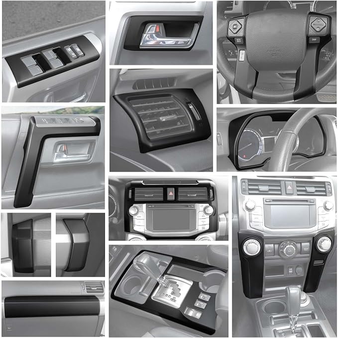 JWWY Interior Trim Kit Auto Interior Dress-Up Kit Decor Set Center Console Gear Shift Dashboard Panel Cover Trim for 2010-2019 Toyota 4runner Interior Accessories, ABS Matte Black 28pcs