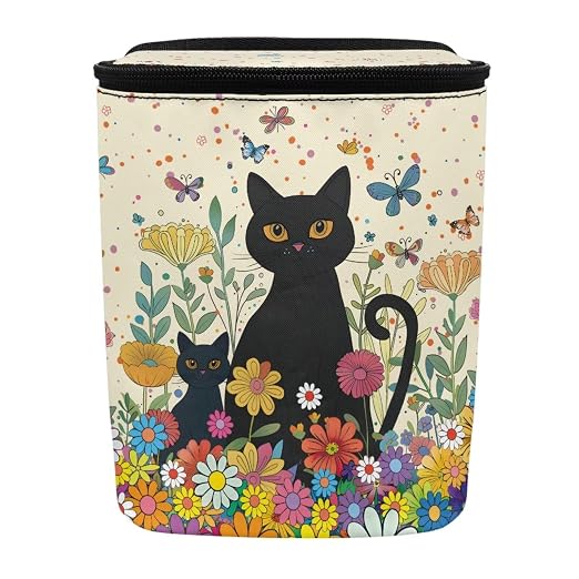 Cat Butterfly Colorful Daisy Pattern Car Trash Can with Lid and Zipper Portable Foldable Trash Bin for Car Interior Accessories Multipurpose Garbage Can Bags Storage Organizer