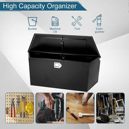49"X14.6"X18.5" Tongue Truck Box Black Heavy Duty Steel Trailer Tongue Box Pick Up Truck Tool Box Storage Organizer w/Lock & Keys