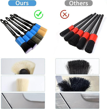 MVEQRRN 6pcs Car Detailing Brush Set-2pcs Boars Hair Car Detailing Brushes,2pcs Ultra Soft No Scratch Detailing Brush for Air Vent,Leather Seat 2pcs Detail Brushes for Interior Exterior(Blue)