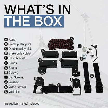 StoreYourBoard Cargo Box Pulley System – Heavy-Duty Garage Hoist Lift for Rooftop Carriers – Garage Storage & Garage Organization Ceiling Hoist with Pulley – Holds 150 lbs - Fits 8–10 ft Ceilings