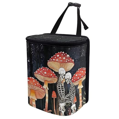 Talayituse Skull Mushroom Print Car Trash Bin, Large Size Auto Trash Can Adjustable Portable Garbage Can with Lid, Vehicle Hanging Bag for Headrest Front Back Seat