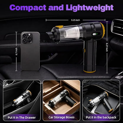 Wansimoo Handheld Car Vacuum Cleaner,25000PA Strong Cyclonic Suction Mini Vacuum Portable Cordless with Digital Display and One Touch Dust Removal for Car, Home, Office, Kitchen (Gold)
