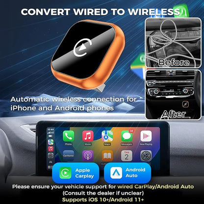 Wireless CarPlay & Android Auto Adapter, Wired to Wireless 2-in-1 CarPlay Dongle for iPhone＆Androidphone, No Audio Lag, Auto-Connect Plug & Play, USB-A/C, Fast, Stable for iOS 10+ & Android 11+