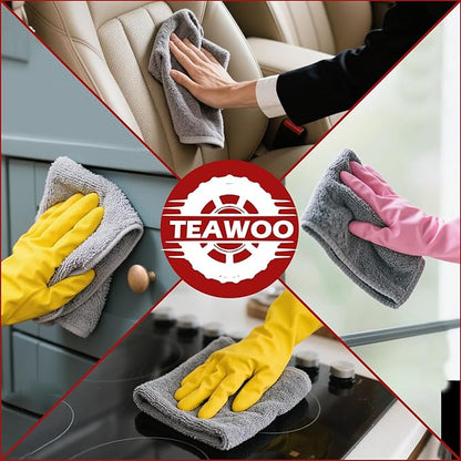 TEAWOO Gray Microfiber Cleaning Cloths Bulk-400 Pack, Gray Microfiber Towels for Cars, Ultra Absorbent Wash Cloths, Lint-Free Streak-Free Microfiber Towels Bulk for Cars, 12x12 inches