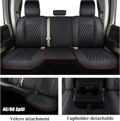 Coverado Car Seat Covers Full Set, Seat Covers for Dodge RAM 1500 Compatible with 2009-2018 Ram 1500, 2010-2024 Ram 2500 3500 Dodge RAM Accessories Automotive Seat Covers (Red line)