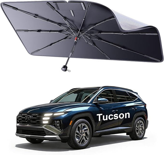 2026 Upgraded Windshield Sun Shade Umbrella for Hyundai Tucson [Precision Custom Fit, Superior UV & Heat Block] Cooling Tech Fabric, Durable Foldable with Storage Bag, Fits 2005-2026