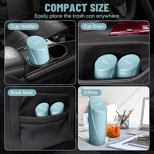 Car Trash Bin with Lid-2 Packs Garbage Can Cup Holder-Dark Green Mini Leakproof Vehicle Trash Bin with 40pcs Trash Bags-Car Organizers and Storage for Front Back Seat Accessories