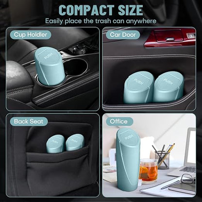 Car Trash Bin with Lid-2 Packs Garbage Can Cup Holder-Dark Green Mini Leakproof Vehicle Trash Bin with 40pcs Trash Bags-Car Organizers and Storage for Front Back Seat Accessories