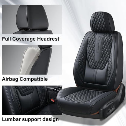Coverado Front Seat Covers, Car Seat Covers Front Seats, Nappa Leather Seat Covers for Cars, Waterproof Seat Covers with Lumbar Support Universal Fit for Most Cars SUV Trucks (Front, Black)