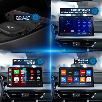 AUTOSKY AI Box Lite Flex – Wireless CarPlay & Android Auto Adapter with Selectable Streaming Apps (Netflix, Hulu, Disney+, Prime Video & More) – Plug & Play, Touchscreen Required