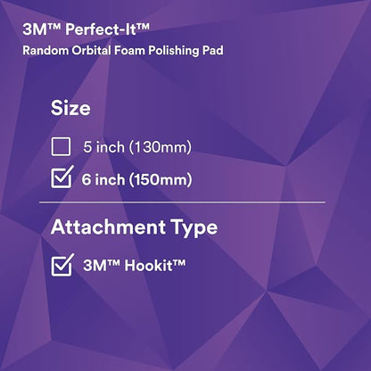 3M Perfect-It Random Orbital Foam Polishing Pad, 6"/150 mm, Purple, 34127, for Automotive Compounding and Polishing