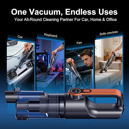 Ultra Car Vacuum Cleaner Cordless, Handheld 2-in-1 Vacuum and Blower 25000PA Suction, Portable Wireless Mini Vacuum for Interior Detailing, USB-C Rechargeable for Home Pet Hair. (Orange)