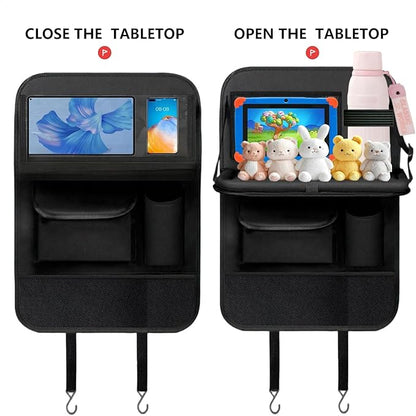TCJJ Car Seat Organiser, Backseat Car Organizer for Kids, Car Backseat Seat Kick Protector With Tray and Touch Screen Tablet Storage Pockets Black/2 Pack