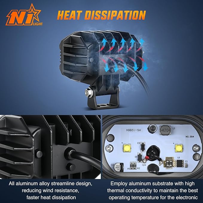 Nilight LED Pod Light 48W 4 Inch 2 PCS White Spot Beam Driving Lights IP67 Waterproof Auxiliary Offroad Lighting for Truck Tractor SUV ATV UTV Golf Cart Boat Motorcycle Dirt Bike