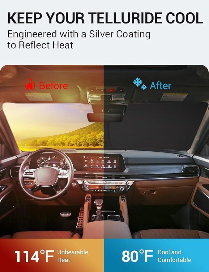 Proadsy 2026 Upgrade Front Windshield Sun Shade Foldable Sunshade Protector Custom Fit 2020-2025 Kia Telluride Accessories, PRS330