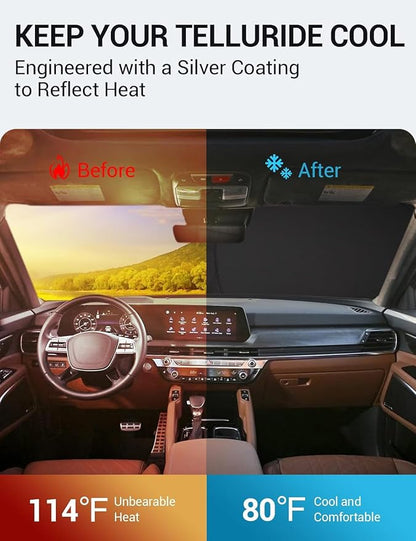 Proadsy 2026 Upgrade Front Windshield Sun Shade Foldable Sunshade Protector Custom Fit 2020-2025 Kia Telluride Accessories, PRS330