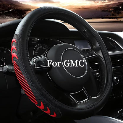 Yangday Leather Steering Wheel Cover for GMC Sierra 1500 2500 3500, 14.5-15 inches Car Steering Wheel Cover with Anti-Slip Massage Particle (Red)