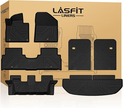 LASFIT Floor Mats & Backrest Mats & Cargo Mats for KIA Sorento 7 Seats 2020 2019 2018 2017 2016, All Weather TPE Custom Fit Floor Liners for KIA Sorento 1st & 2nd & 3rd Row Full Set Car Mats, Black