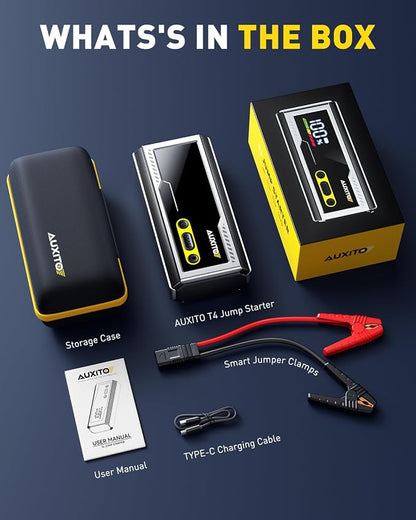 AUXITO Jump Starter 8000A Portable Car Battery Jump Starter with Large LCD Display Jump Cable with Smart Clamps Power Bank Emergency Flashlight for Cars Heavy Duty Jumper Box for Car Battery