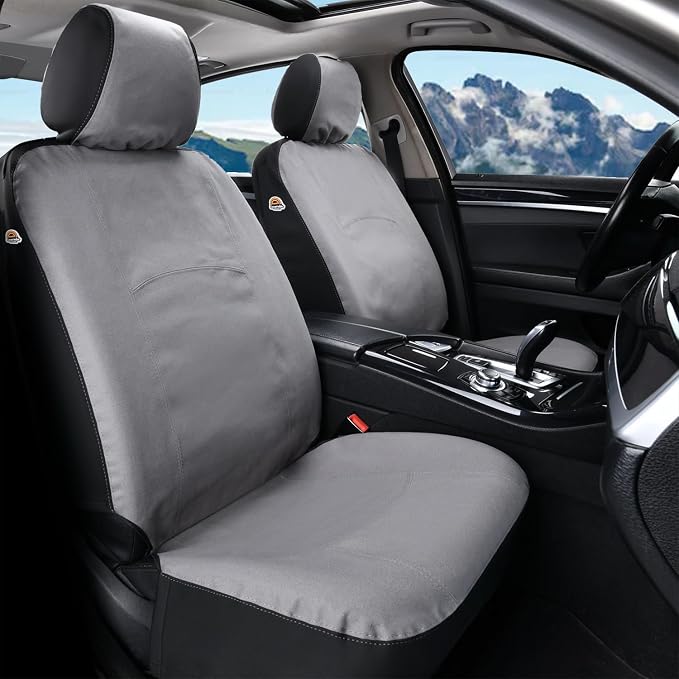Coverado Car Seat Covers Front, Canvas Universal Seat Covers for Cars, 2-Pack Car Seat Cushions, Auto Seats Protectors for Kids & Dogs, Driver Seat Covers Fit for Most Vehicles Trucks SUVs/Gray