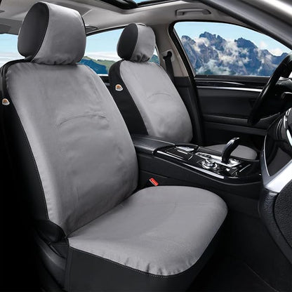 Coverado Car Seat Covers Front, Canvas Universal Seat Covers for Cars, 2-Pack Car Seat Cushions, Auto Seats Protectors for Kids & Dogs, Driver Seat Covers Fit for Most Vehicles Trucks SUVs/Gray