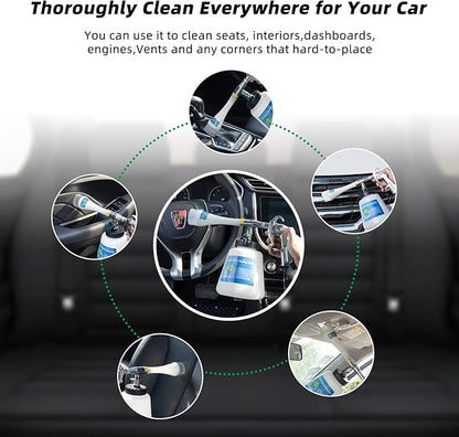 GOCCIDA 8 Car Cleaning Kit, Car Detailing Kit Cleaning Works with Air Compressor (Sponge Cloth + 5 x Brush Tips + Replacement Hose) 8 Parts Car Cleaning kit
