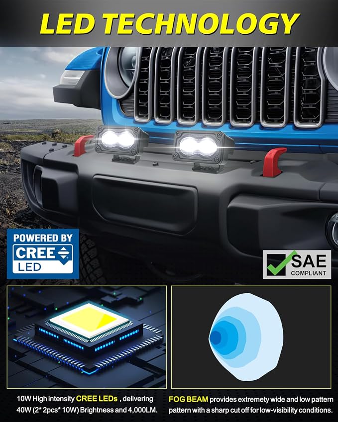 3 Inch SAE LED Fog Lights 40W DOT Approved Mini LED Light Pods Street Legal Cut-Off Low Beam Small Offroad Lights Fog Pods Lights 2 Packs for Trucks Pickup Motorcycle Dirt Bike SUV UTV ATV