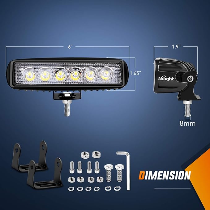 Nilight LED Light Bar 2PCS 18W 6Inch Flood LED Pods Offroad Fog Light Waterproof for Boat SUV ATV 4WD Car Truck Golf Cart 12V 24V,2 Years Warranty