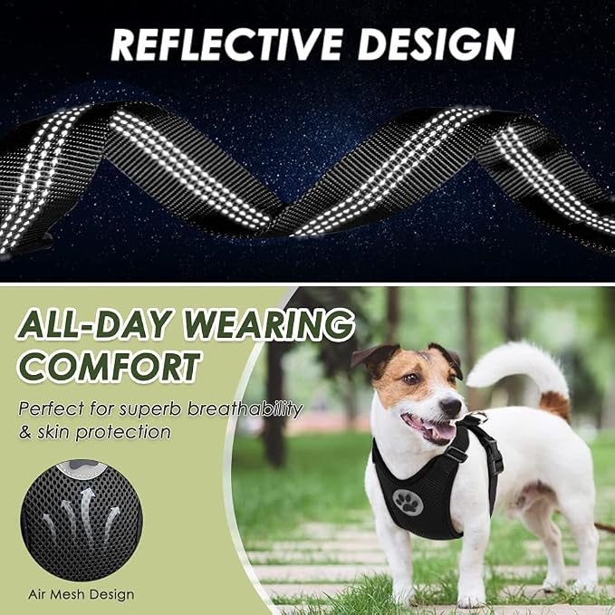 Lukovee Dog Car Harness Seat Belt, Adjustable Mesh Breathable Vest with Elastic Bungee Tether, Soft Padded 2-in-1 Safety Car Harness Seatbelt for Small Medium Large Dogs (Black,XXS)