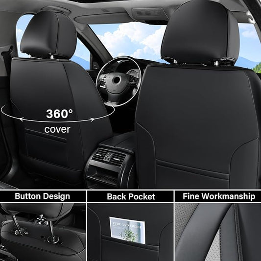 Coverado Waterproof Nappa Leather Car Seat Covers, Automotive Seat Covers，Front Car Seat Cushion & Car Seat Protector, Black&Gray Seat Covers Universal Fit for Most Cars, SUVs, Trucks