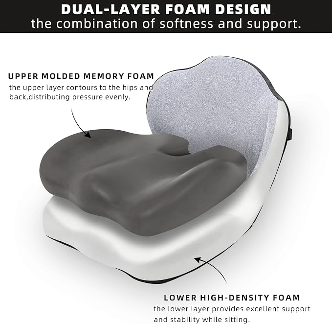 Car Seat Cushions for Driving, Dual-Layer Memory Foam Seat Cushion with Lumbar Support, Ergonomic Truck Seat Cushion & Office Chair Cushion for Wheelchair, Gaming Chair & Sofa