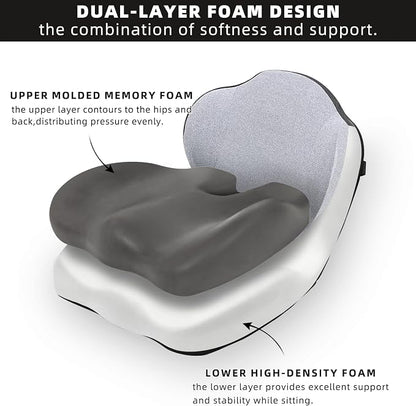Car Seat Cushions for Driving, Dual-Layer Memory Foam Seat Cushion with Lumbar Support, Ergonomic Truck Seat Cushion & Office Chair Cushion for Wheelchair, Gaming Chair & Sofa