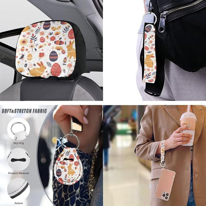 13 Set Easter Egg Rabbit Car Seat Cover Full Set, Ditsy Flower Bunny Breathable Decor, Easter Day Floral Seat Belt Pads Universal Car Seat Cover Steering Wheel Cover