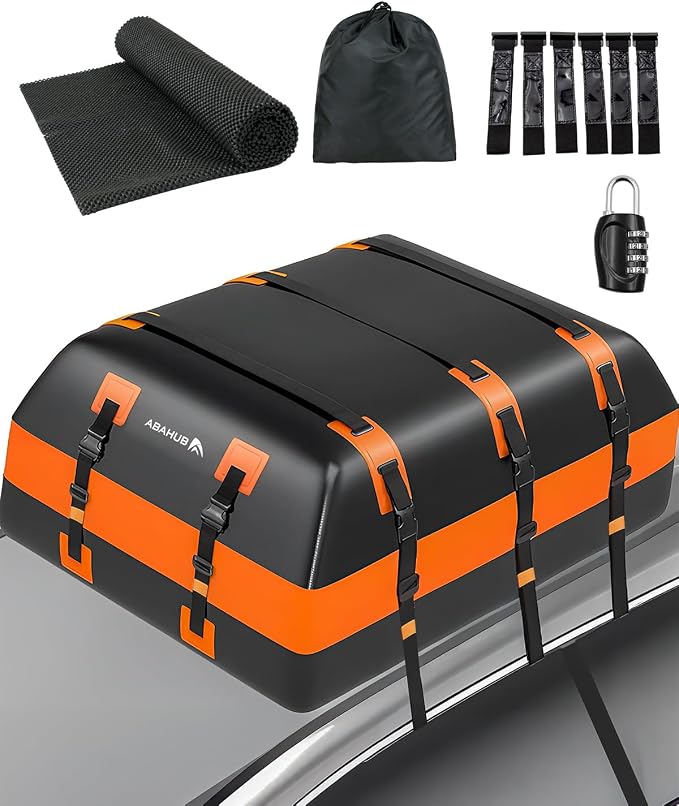 Abahub 21 Cubic Feet Waterproof 840D Large Universal Car Cargo Roof Top Carrier Bag, Car Roof Topper Storage for SUV, Van, Vehicle Travel, for All Cars with/Without Rack