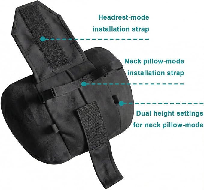 2PCS Car Pillow for Car Neck Pillow for Driving Seat Neck Support Soft Cushion Back Support Head-Rests for Vehicle Sleeping with Elastic Adjustment Strap (Black, Head)