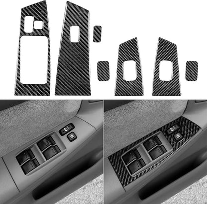 Black Real Carbon Fiber Accessories Car Window Lift Button Panel Kit Cover Interior Trim Sticker Decal for Toyota Corolla CE LE S 2003 2004 2005 2006 2007 2008/XRS 2005-2006 Sedan 7PCS -B