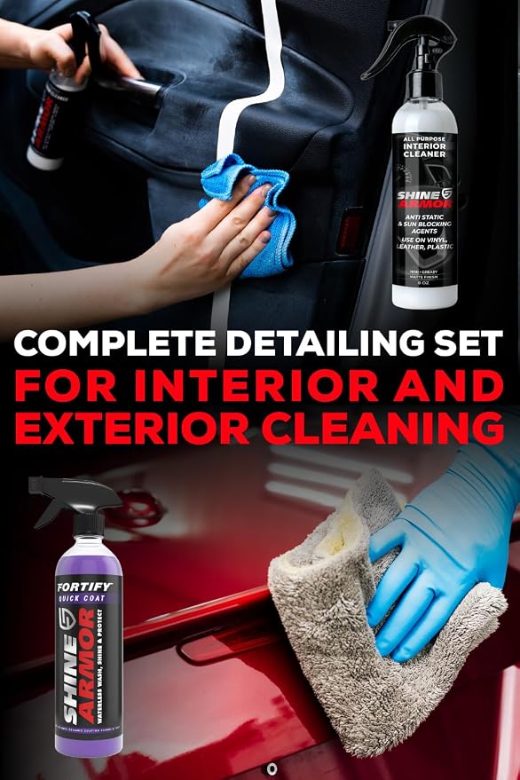 SHINE ARMOR Car Detailing Bundle - Fortify Quick Coat Ceramic Waterless Wash & Interior Cleaner - Complete Automotive Care Kit for Mirror Shine Paint Protection & Deep Interior Cleaning - 2 Pack