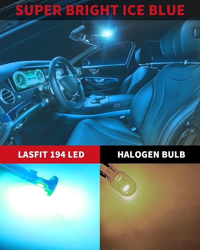 LASFIT 194 168 T10 192 2825 W5W LED Bulb Canbus Error Free, Non-Polarity 400LM Extremely Bright for Dome Map Courtesy Door Trunk Cargo Lights, 12-24V, Ice Blue (2-Pcs)