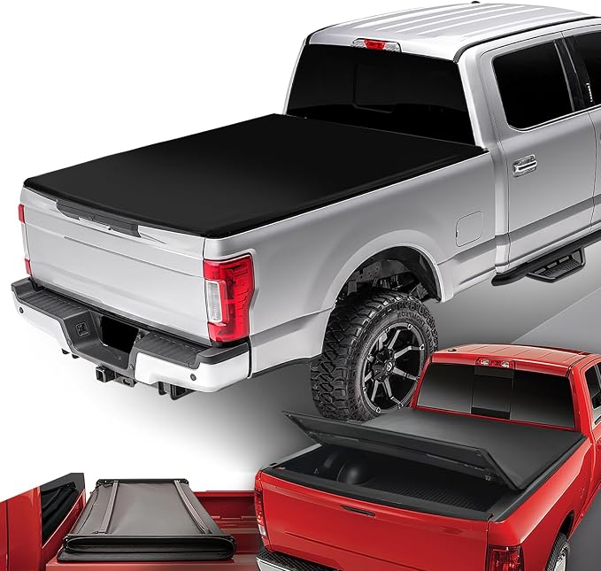 DNA Motoring Truck Bed Soft Tri-Fold Adjustable Tonneau Cover Compatible with 2017-2019 F250-450 SD 6.8Ft Fleetside/Styleside Bed, TTC-TRISOFT-016