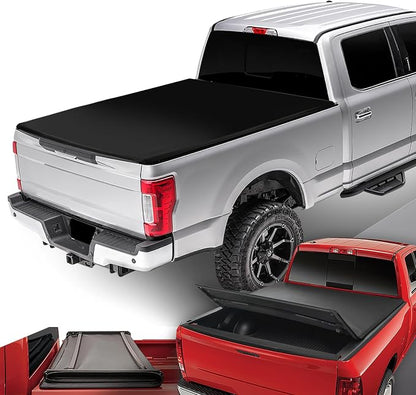 DNA Motoring Truck Bed Soft Tri-Fold Adjustable Tonneau Cover Compatible with 2017-2019 F250-450 SD 6.8Ft Fleetside/Styleside Bed, TTC-TRISOFT-016