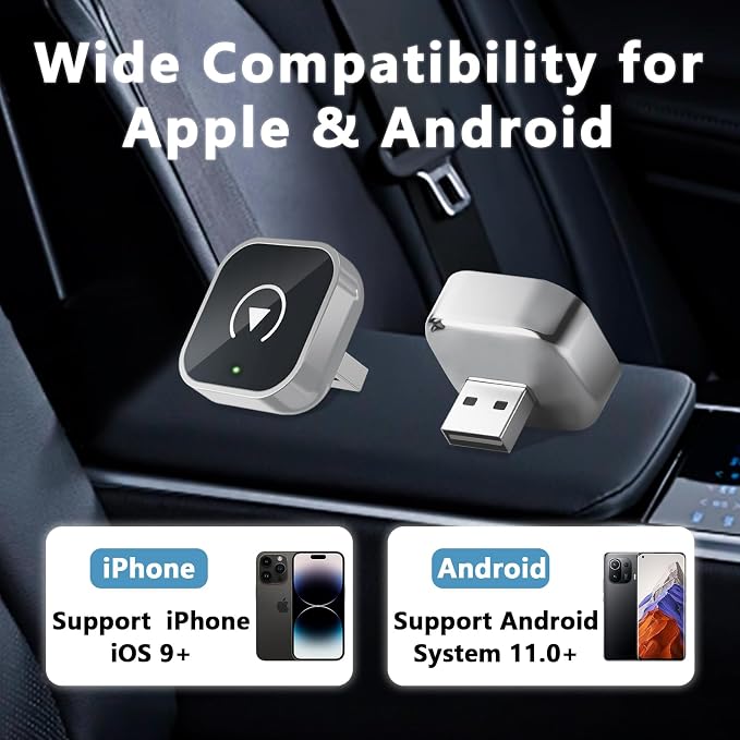 Wireless CarPlay & Android Auto Adapter,DonglePlug & Play Wireless CarPlay Adapter with USB/Type-C Port, Compatible with Most Car Models-Smart Automotive Integration for Drivers,Silver