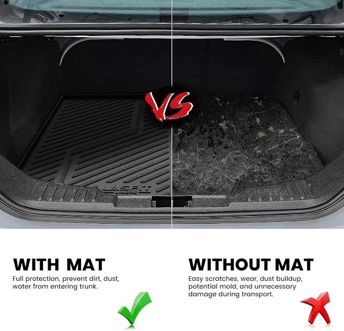 LASFIT Cargo Mat for 2012–2018 Ford Focus Sedan (Gas Models Only, No Subwoofer) Custom Fit All Weather Trunk Liner, Waterproof Heavy Duty Rear Trunk Protector for Cargo Area