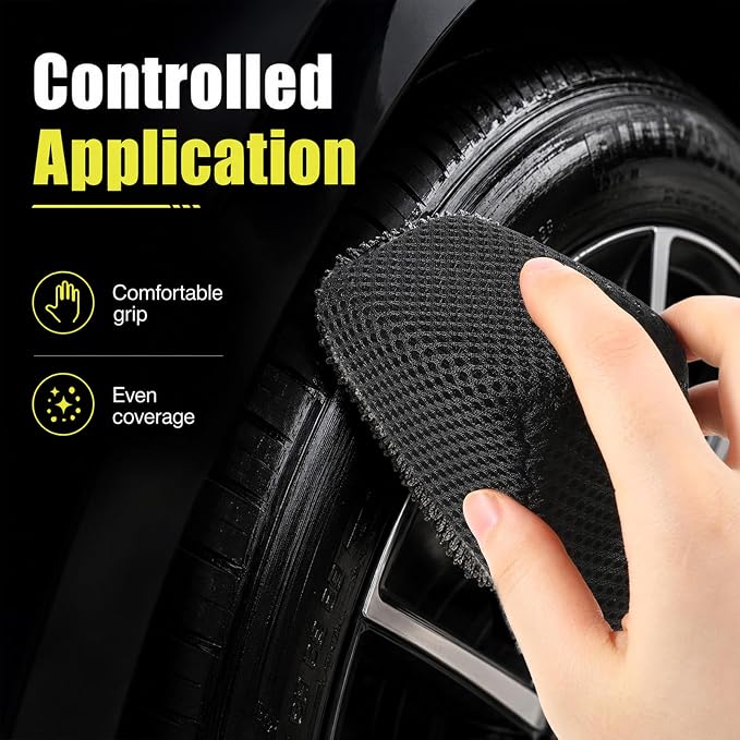 2 Pcs Tire Shine Applicator Sponges, Microfiber Tire Brightener Applicator Pad, Reusable Tires Dressing Applicators Pad, Contoured Tires Sponge for Car Detailing Cleaning Rubber Vinyl Plastic Trim