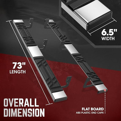 DNA Motoring 6.5" Flat Running Boards Side Step Nerf Rails Bars Compatible with 2004-2014 Ford F150, Fits Extended Cab Models, STEPB-U-F15004-T1-E