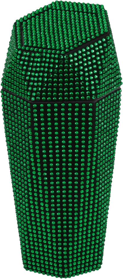 ACROPIX Car Trash Can Trash Bin Rhinestones Portable 3.5" Length 3.1" Width 7.9" Height Green Rhinestone Plastic