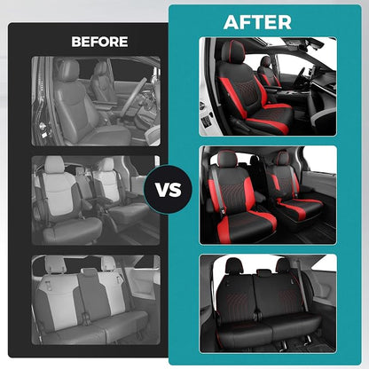 Customized for Toyota Sienna Seat Covers 2021-2026 Sienna 7 Seats 3 Row, Leather Car Seat Covers Waterproof Seat Covers Full Set for Cars, Car Seat Protectors, Airbag Compatible(BlackRed)