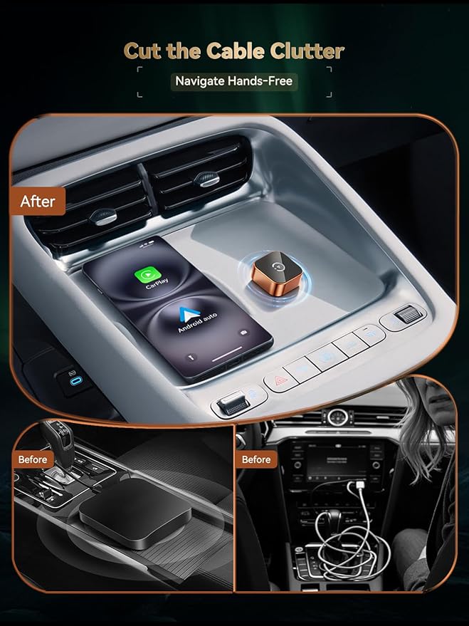 2026 Wireless CarPlay & Android Auto Adapter, 2-in-1 Mini Adapter for iPhone & Android, for USB-A/USB-C, Plug & Play, Fast Reconnect, Low Latency, Works with Most Cars with Wired CarPlay/Android Auto